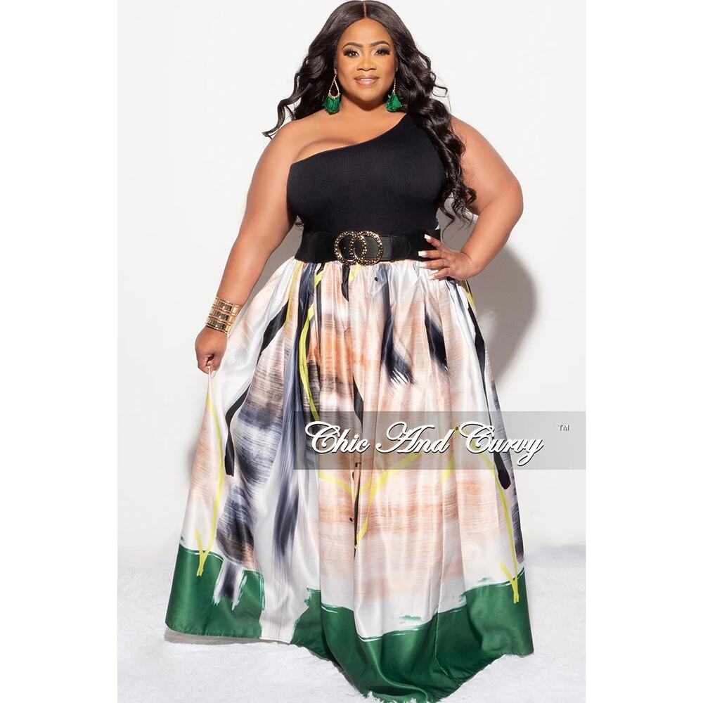 Nuuts Abstract Satin Flare Maxi Skirt Multicolor 2XL | Boho‎ Festival A-Line